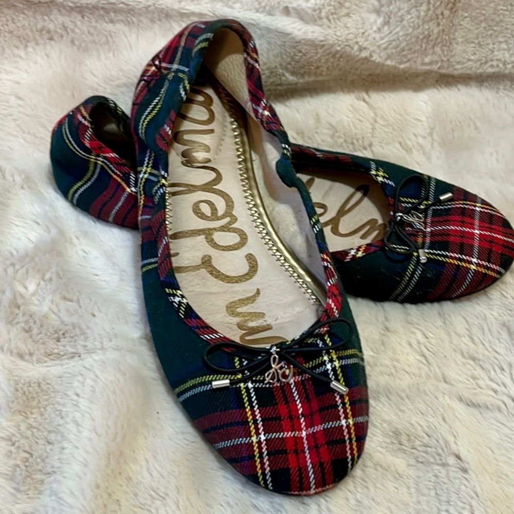 Sam Edelman Red Green Plaid Ballet Flats